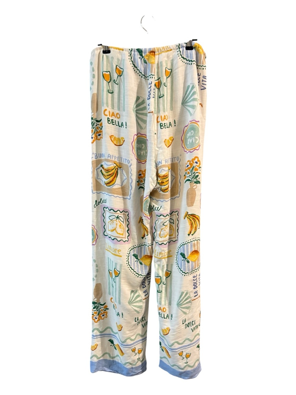 Wide Leg Linen-Blend Beach Pants in Cream & Yellow - Picture 3 of 11